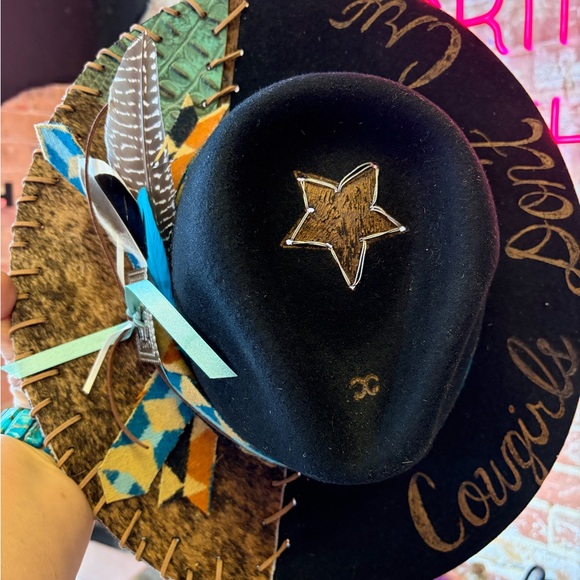 NWT Free People Mossant wool hat with Pendleton band and cowhide - Picture 3 of 5